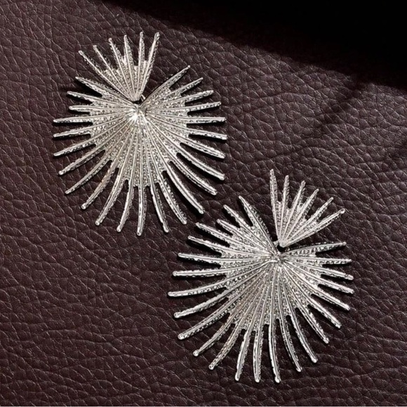 Zara Radiance Heart Crown Sunburst Beam Ray Regal Royal Statement Silver Earring - Picture 11 of 13